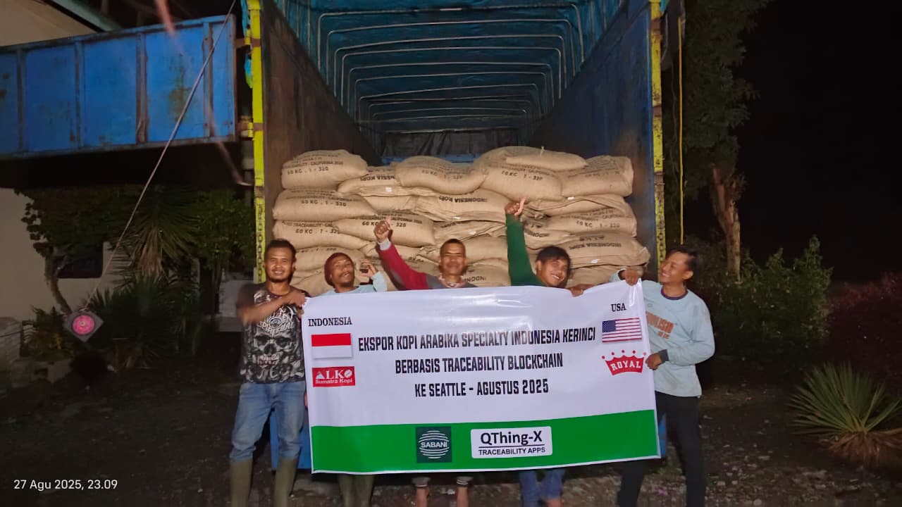 ALKO Sumatra Kopi Ekspor Specialty Coffee Kerinci ke Royal Coffee Seattle dengan Teknologi Blockchain Traceability QThink-X